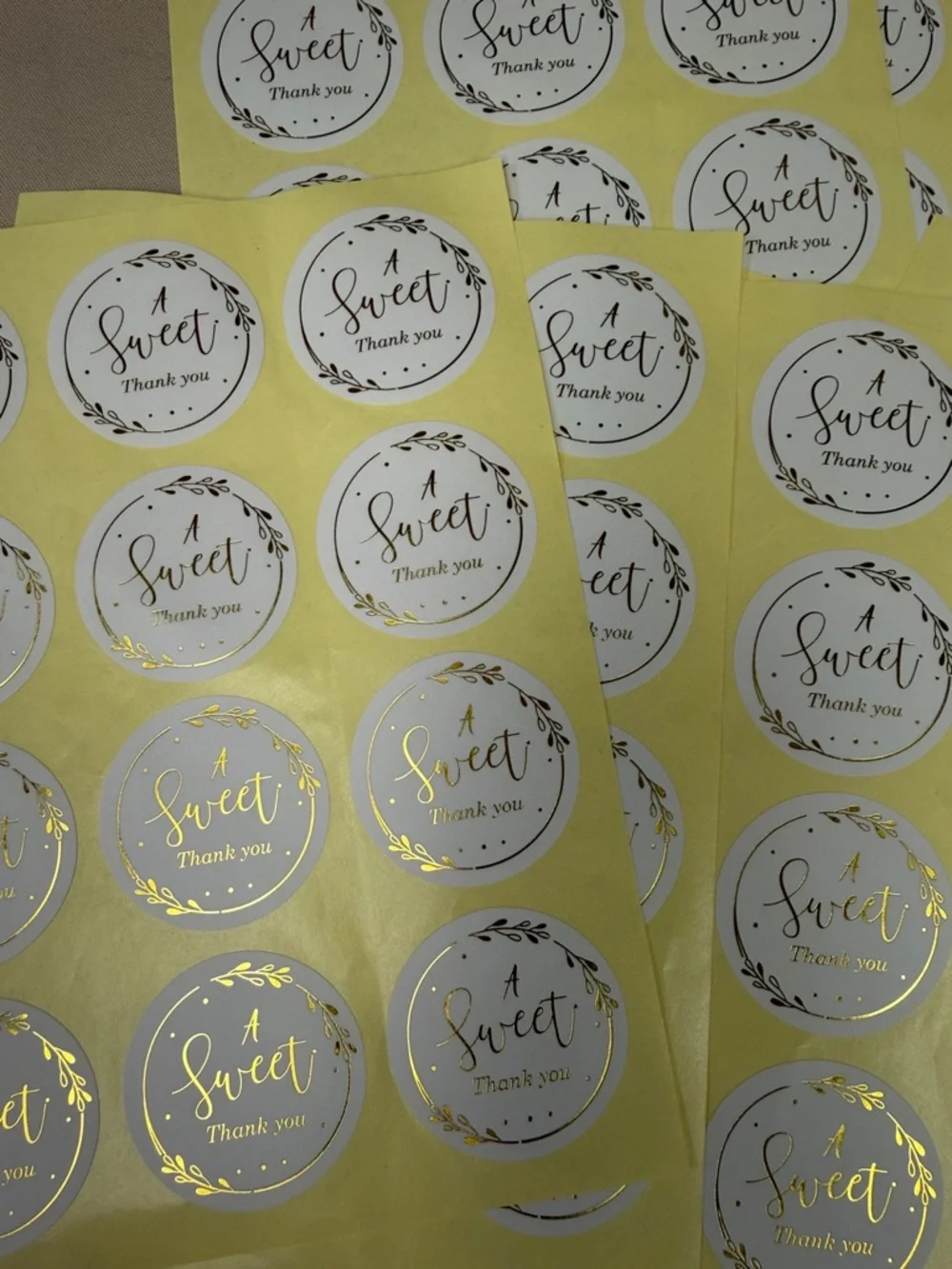 A Sweet Thank You 120 Count Round Stickers 10 sheets in the bundle gold writing